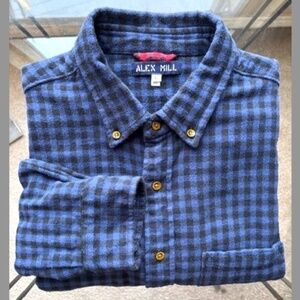 ALEX MILL Check Button-Up Flannel Work Shirt in Indigo EUC/sz L